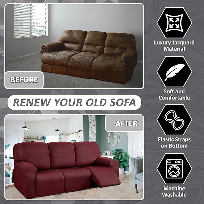ULTICOR 8-Pieces Recliner Sofa Covers, Yarn Dyed Stretch Reclining Couch Covers