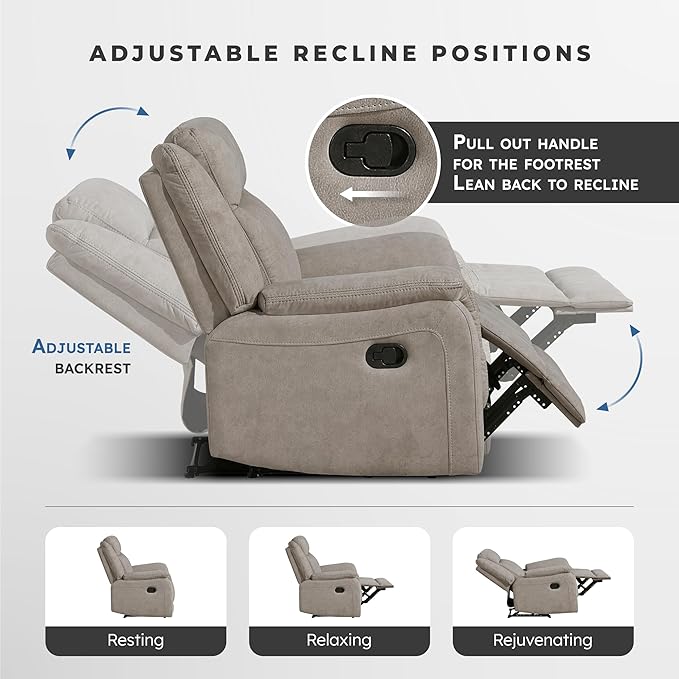 Lexicon Manual Double Reclining Sofa, Polished Microfiber Upholstered 3 Seater