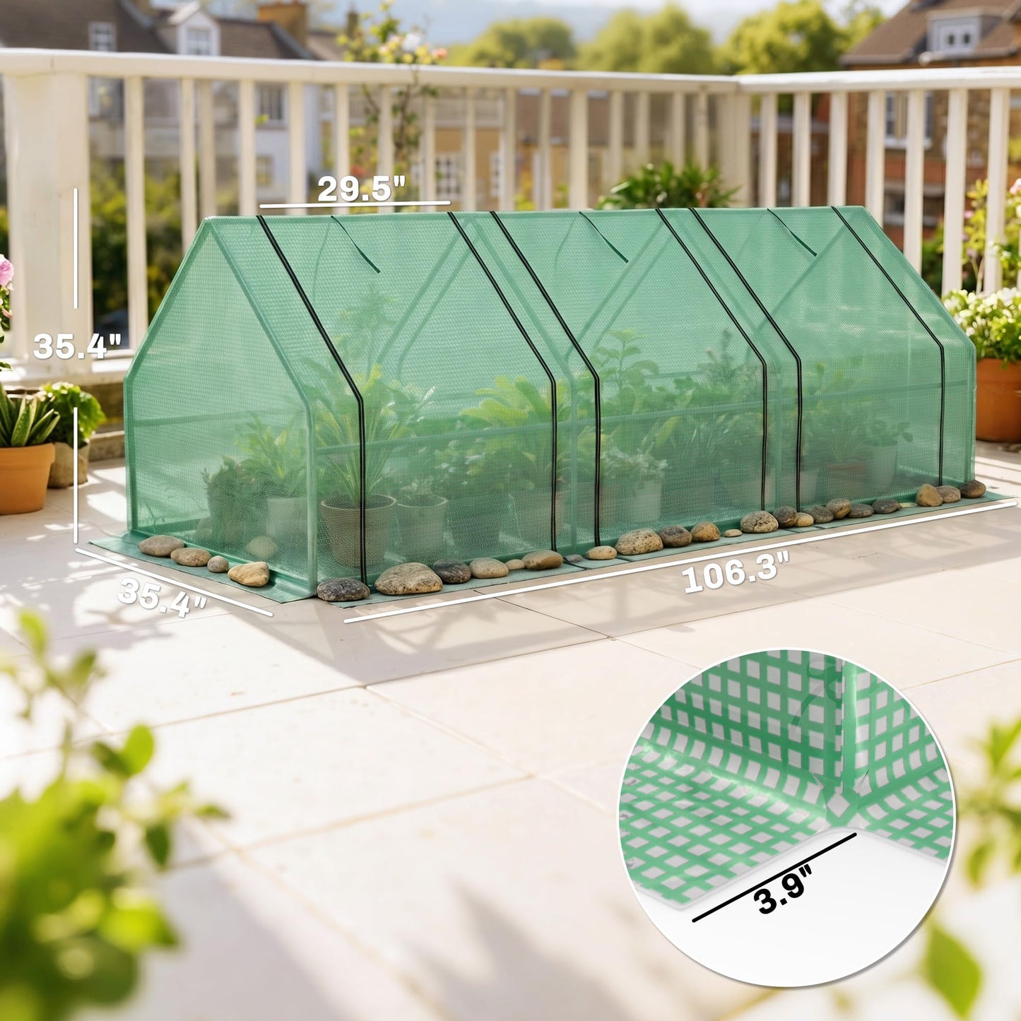 Outsunny 9' x 3' x 3' Mini Greenhouse with Zippered Doors & Roll-up Windows, Portable Plant Hot House with PE Cover, Water Resistant, UV Protected for Outdoor Flowers, Vegetables, Green