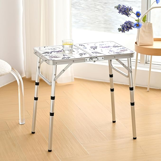Yriuat Folding Camping Table 2ft Portable Picnic Table Adjustable Height Small