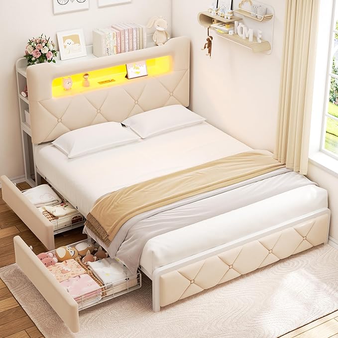 Full Upholstered LED Bed Frame