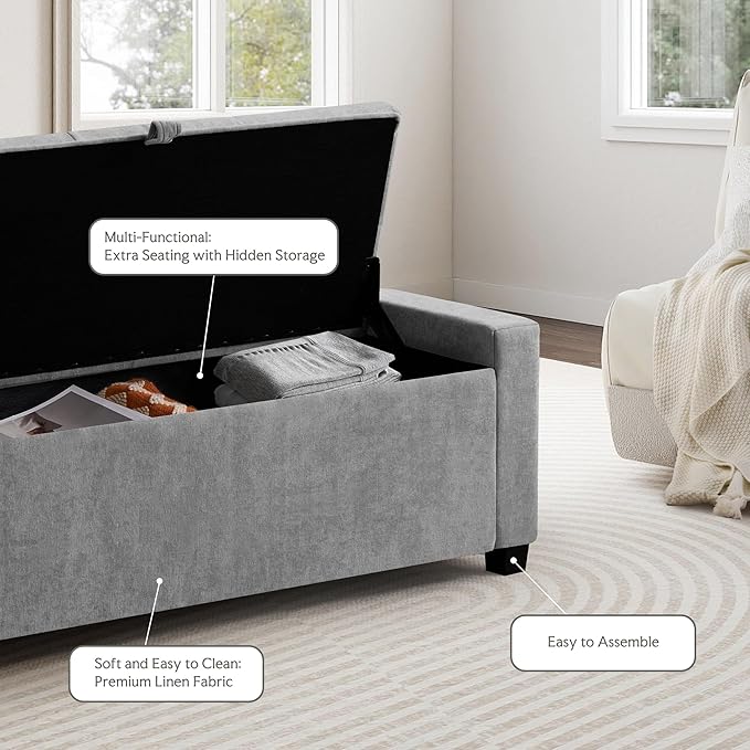 GRAINELL Storage Ottoman Bench, Upholstered Tufted Bedroom Bench