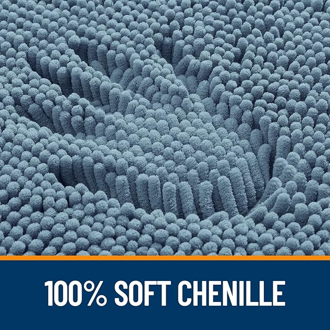 OLANLY Bathroom Runner Rugs 47x24, Soft Absorbent Chenille Bath Rugs, Rubber Backing Quick Dry, Machine Washable Long Bath Mats for Bathroom Floor, Tub and Shower, Home Decor Accessories, Airy Blue