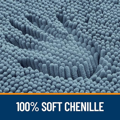 OLANLY Toilet Rugs U-Shaped 24x24, Extra Soft Absorbent Chenille Contour Bathroom Rugs for Toilet, Dry Quickly, Machine Washable, Non-Slip Bath Mat, Airy Blue