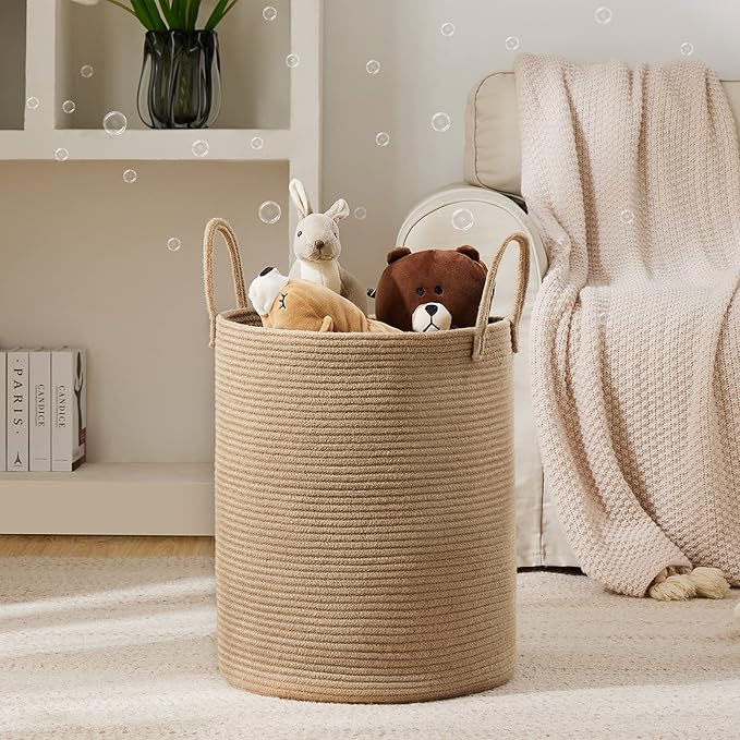 Jute Rope Laundry Hamper Basket by YOUDENOVA, 58L Tall Laundry Basket, Baby