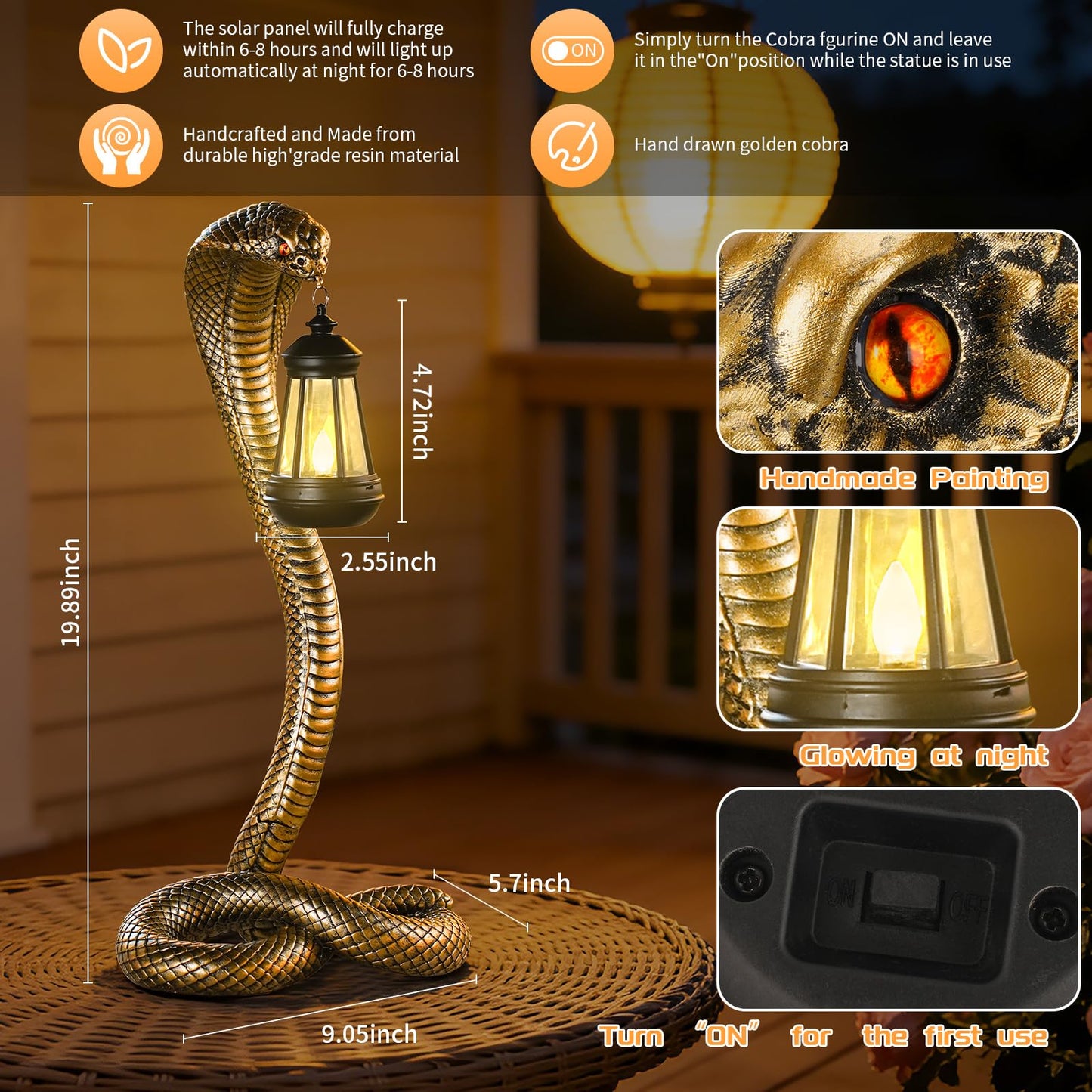 QZJDDZSW Garden Outdoor Statues 19.89'' Snake with Solar Lantern,Lawn Decor Statue for Patio, Balcony, Yard Ornament, Unique Housewarming and Birthdays Gifts for Father Grandpa Men