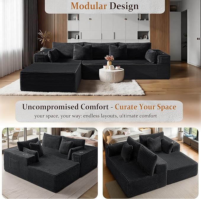 108" Oversized Cloud Sectional Couch, Comfort L Shaped Boneless Couch