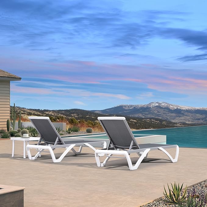 PURPLE LEAF Patio Chaise Lounge Chair Set of 3 Outside Aluminum Plastic