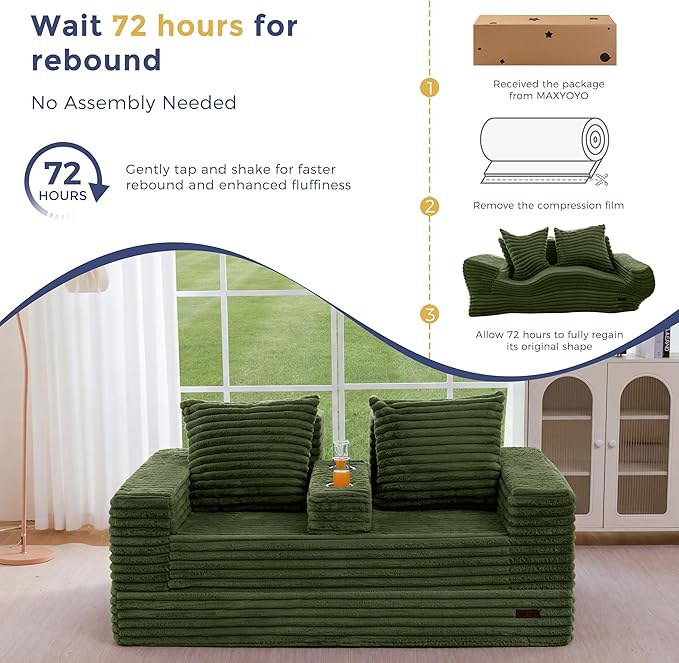MAXYOYO Loveseat Sofa Bed, Striped Faux Fur Foldable Floor Sofa Couch in A Box