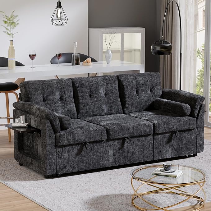 Convertible Sleeper Sofa Bed, 63 Inch Chenille Pull Out Couch