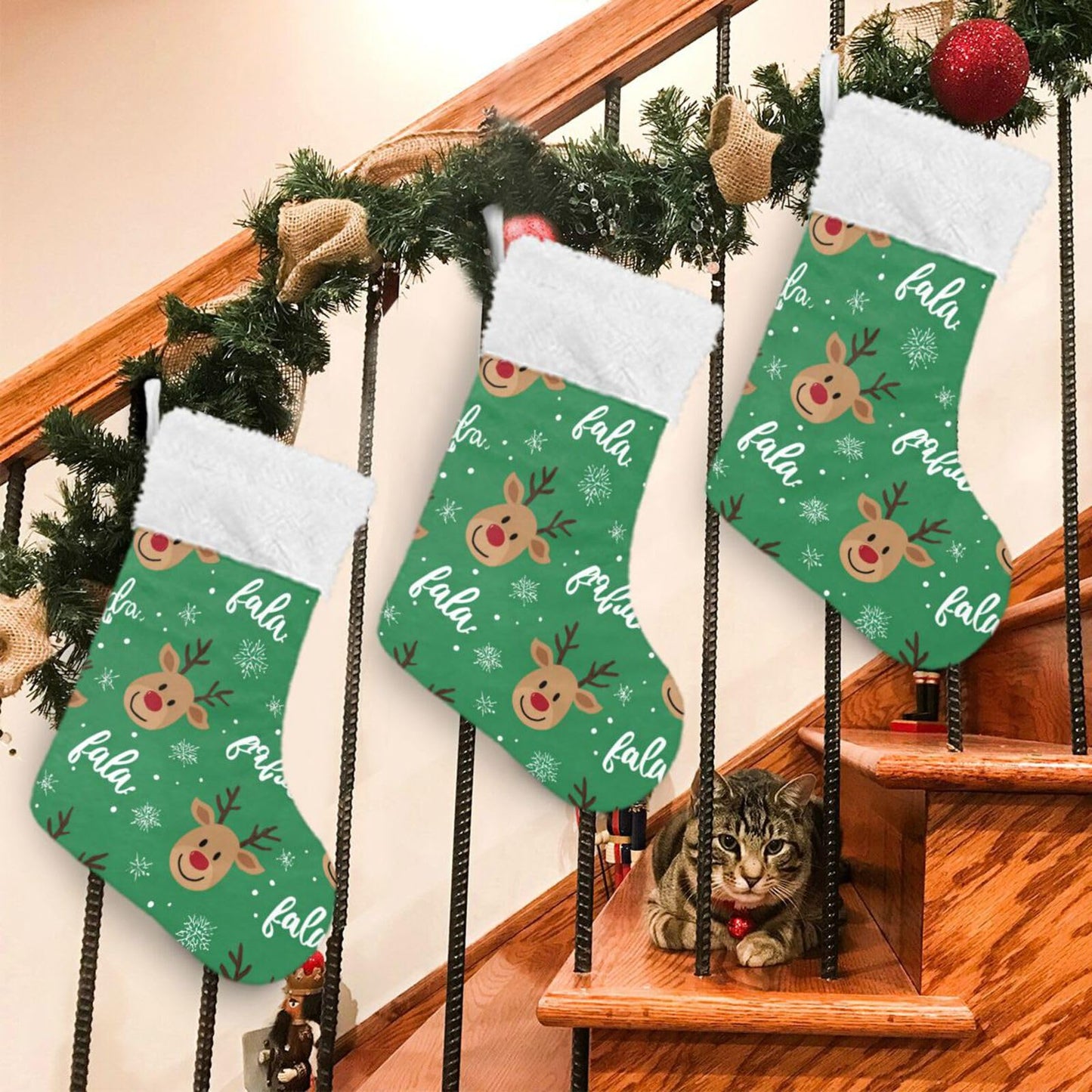 Christmas Reindeer Head Christmas Stockings Xmas Stocking Large Candy Fireplace Hanging Socks 1 Pcs Xmas Decor Holiday Family Party 12 x18 Inch