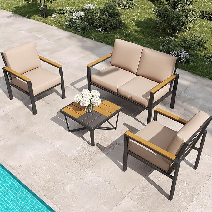 4-Piece Outdoor Patio Furniture Set, Metal Conversation Sofa Set