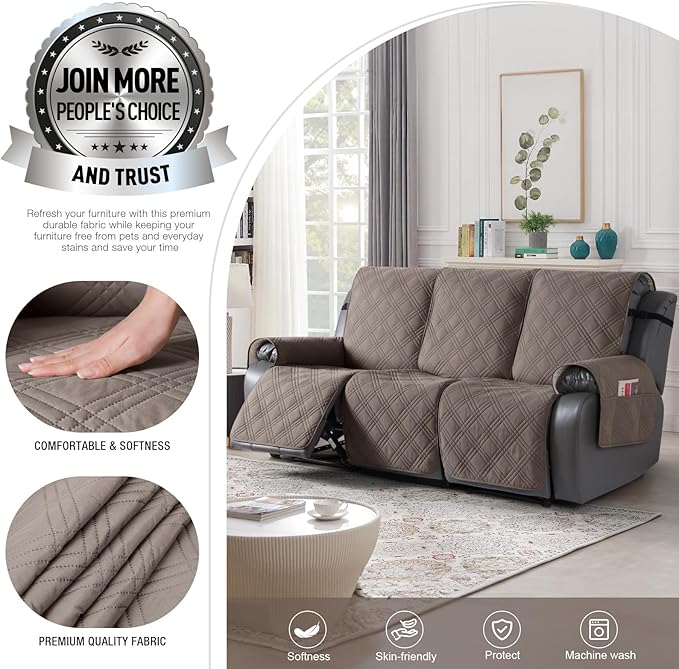 TAOCOCO 100% Waterproof Recliner Sofa Cover, Non Slip Split Couch Covers