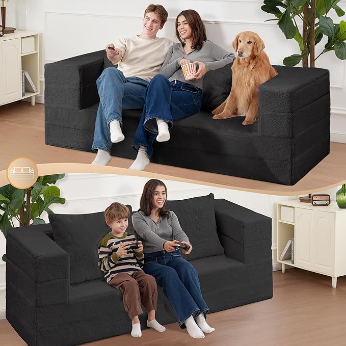 Futon Sofa Bed with Pillow, 3-in-1 Sleeper Sofa Bed with Removable Cover