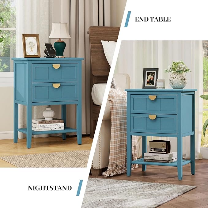 22" Blue Accent Side Cabinet, Modern Wood Sideboard