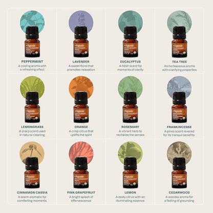 Cliganic Organic Essential Oils Set (Top 12, Pack of 2) - 100% Pure - Peppermint, Lavender, Eucalyptus, Tea Tree, Lemongrass, Rosemary, Frankincense, Orange, Lemon, Cassia, Cedarwood & Grapefruit