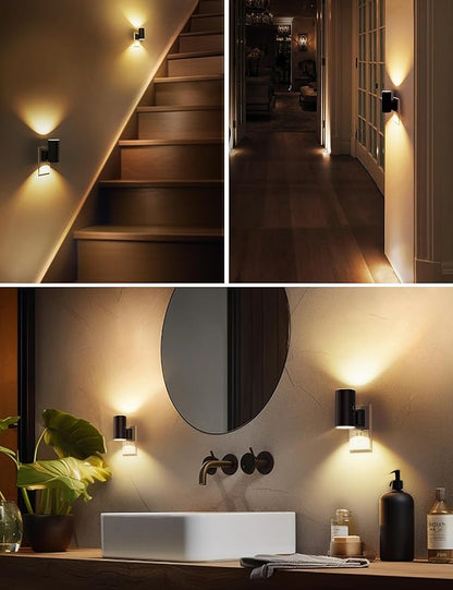 L LOHAS LED Night Light Plug in, 4 Pack, Dimmable Night Lights Plug into Wall, Light Sensor Nightlight, Soft White 3000K with Black Shade, Plug in Nightlights for Hallway Bathroom Kitchen Bedroom