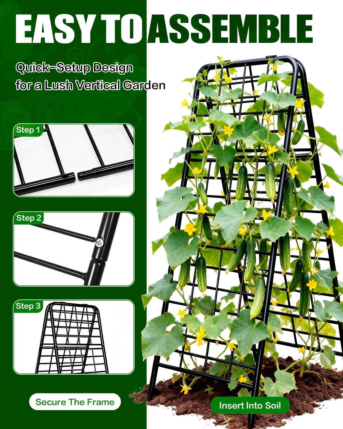 Breeze Touch 1 Pack Heavy Duty Adjustable A-Frame Cucumber Trellis for Climbing Plants, All-Metal Garden Trellis with Dense Grid Climbing Frame for Raised Beds, Tomatoes, Cucumbers & Outdoor Vines