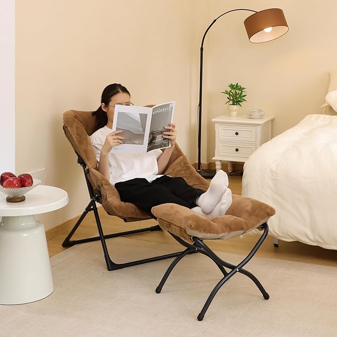 Comfy Saucer Chair for Adults, Soft Faux Fur Bedroom Chair, Accent Dorm Chairs