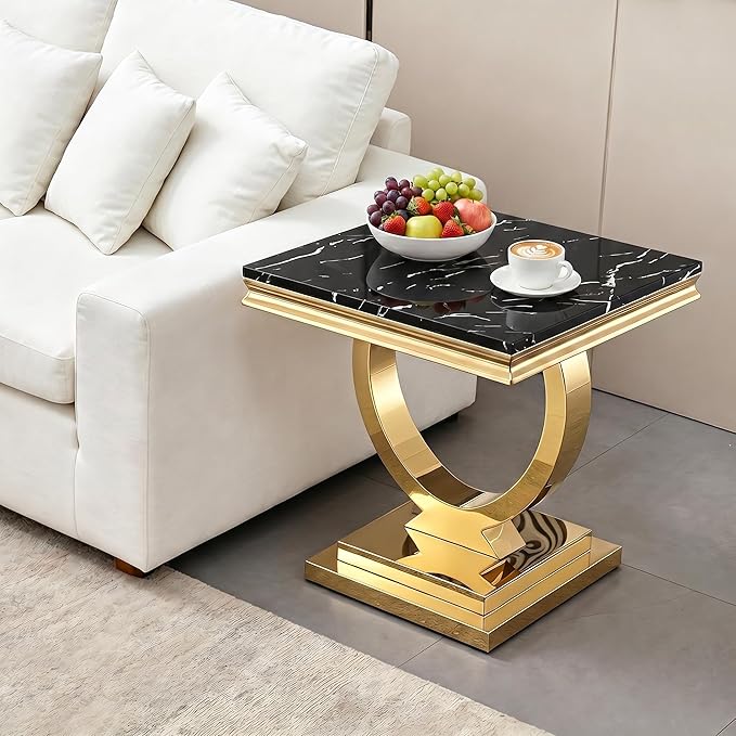 Henf Marble End Table Modern Black Faux Marble Sofa Side Table