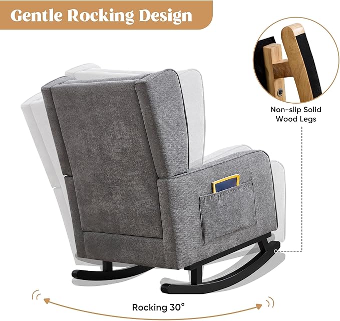HCHAIRH Nursery Rocking Chairs, Modern Wingback Accent Chairs