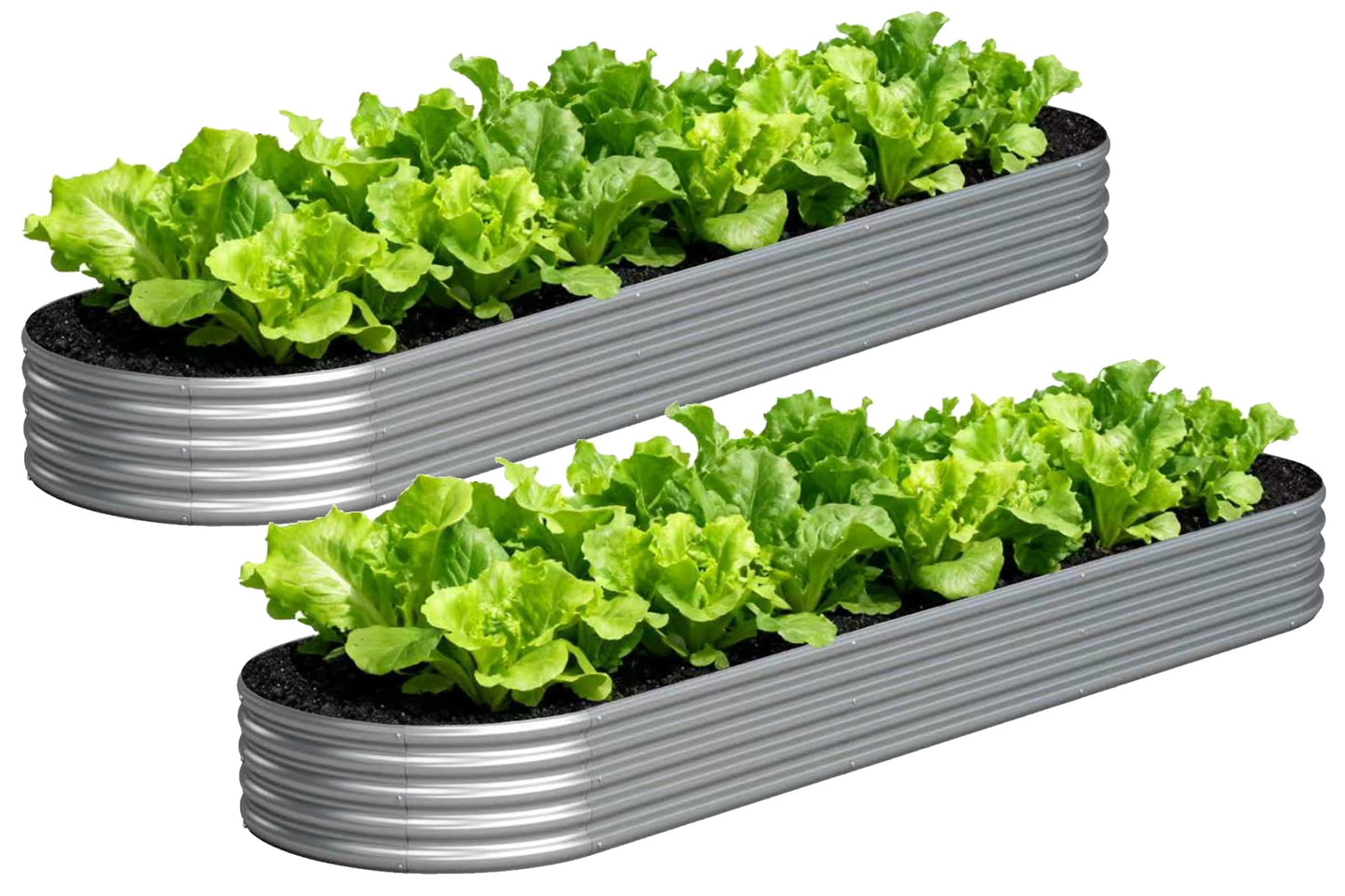 Yortrek Galvanized Raised Garden Bed Outdoor, 12x2x1ft(2Pack) Metal Heavy Duty Planter Boxes for Gardening, Easy Assemble Bottomless Small Oval Plant Container Kit for Vegetable, Flower, Fruit, Silver