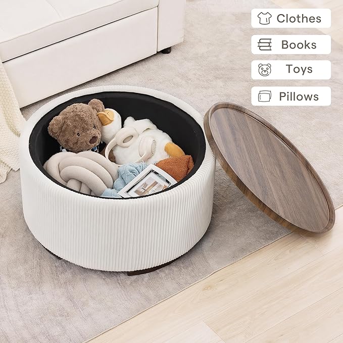 29.5 Inch Round Storage Ottoman Coffee Table, Modern Circle Coffee Table