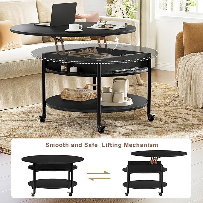 FABATO Round Lift Top Coffee Table