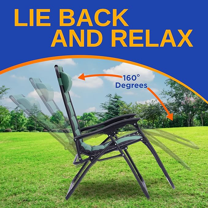 SereneLife Oversized Padded Zero Gravity Lounge Chair, Foldable Outdoor Patio