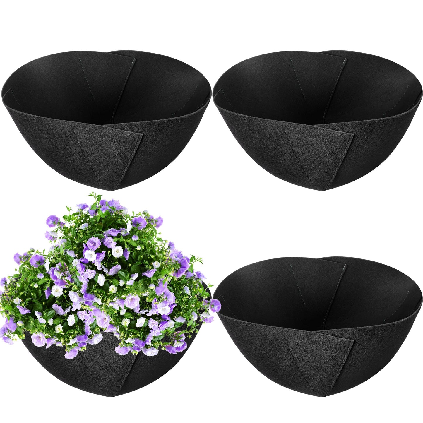 Adnee 4 Pcs 16 Inch Fabric Planter Basket Liner-Felt Flower Pot Liners-Hanging Plant Basket Fiber Insert for Garden Wall Hanging Planter Flower Vegetables(Round)