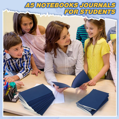 100 Pcs Kraft Notebook Journals 5.5 Inch x 8.3 Inch A5 Softcover Notebooks Bulk for Writing Sketch Office Notepad with 60 Pages 30 Sheets (Multicolor,Lined)(Navy Blue,Lined)