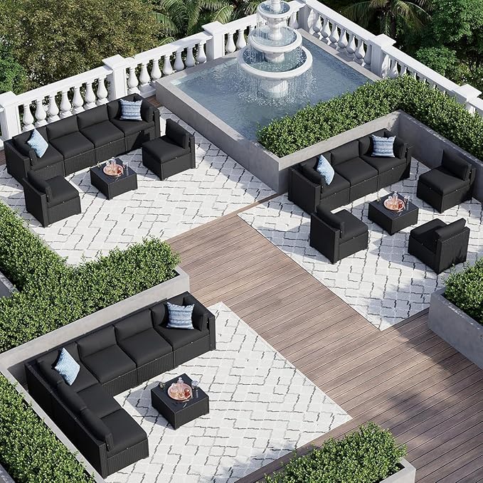 Aoxun 7 Piece Patio Furniture Set, Wicker Rattan Patio Sectional Sofa, Outdoor