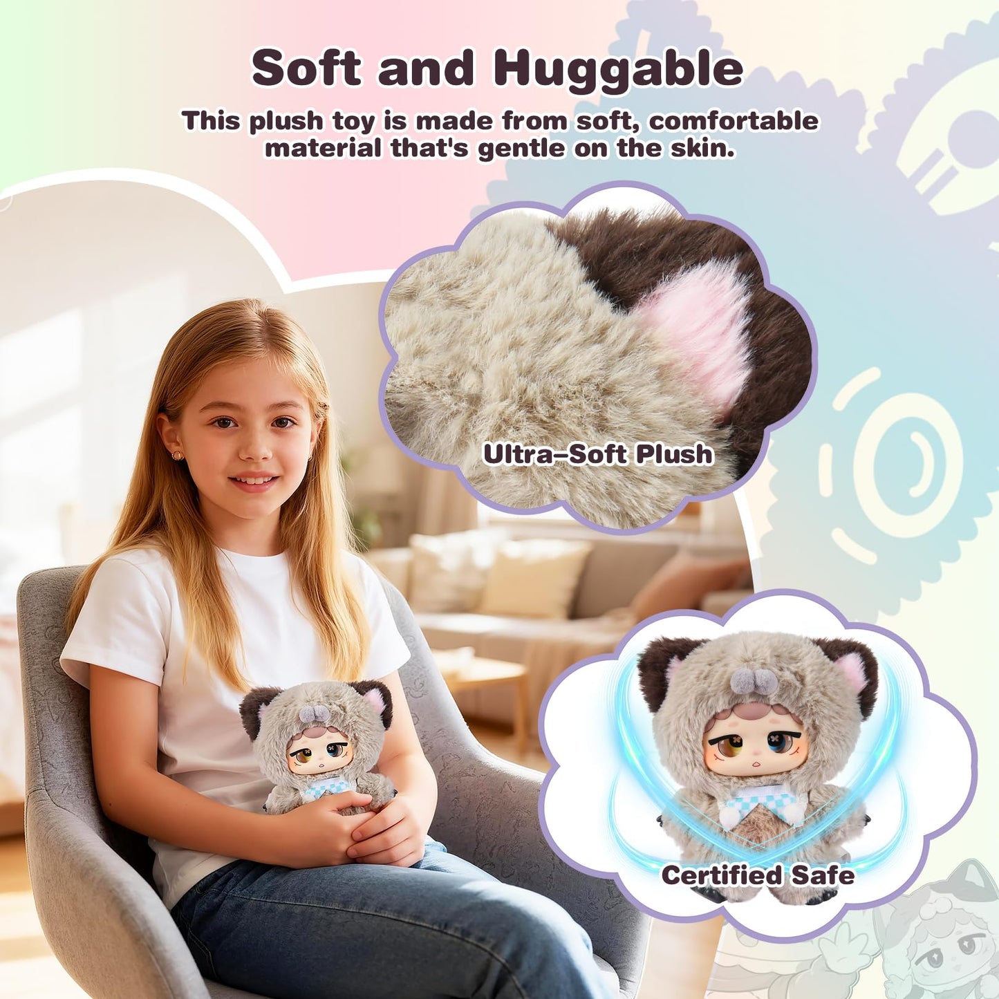 𝐀𝐈-𝐩𝐨𝐰𝐞𝐫𝐞𝐝 Plush Interactive Toy with Multiple Languages Switchable, Mini Communicatible Companion Bauble, Creative Simulated Rechargeable Doll Plaything for Kids Children Ages 3+ (8" High)