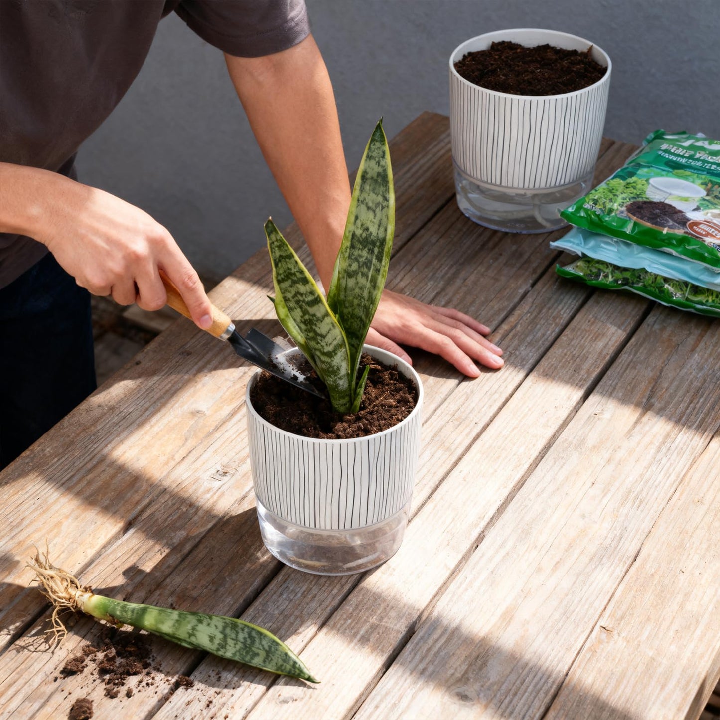 CWYEYE 3 Pack Self Watering Pots Set, 4 Inch Self Watering Pots for Indoor Plants, Planter Pot with Wick Rope and Reservoir for African Violet, Spider Plant, Orchid