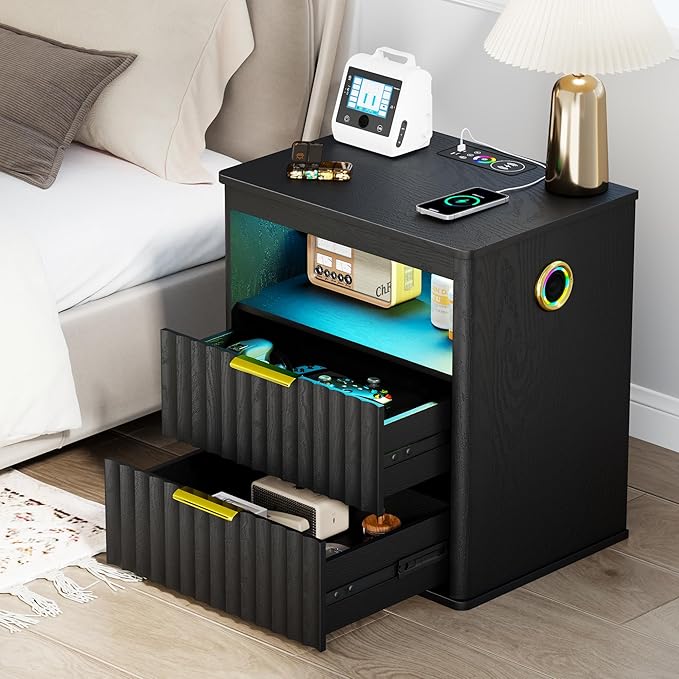 WOOVIVS Modern NightStand with Smart Human Sensor Lights, Bedside Table