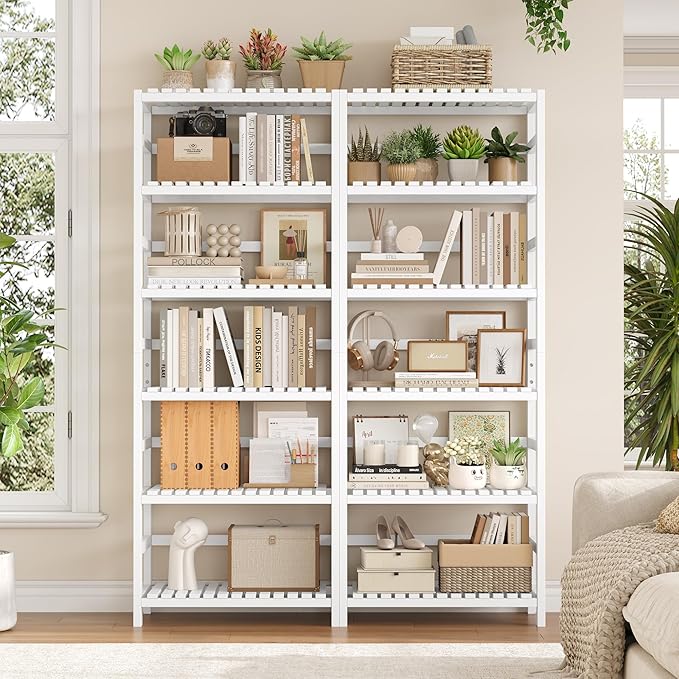 FOTOSOK 6-Tier Bamboo Shelf, Bamboo Bookcase