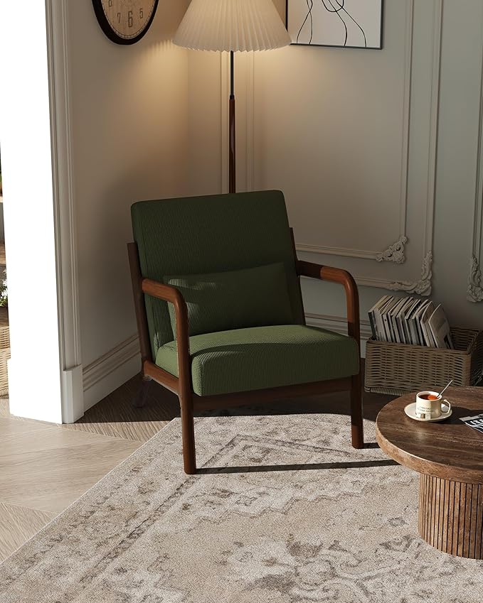 Garvee Mid-Century Modern Accent Chair, Fine Wale Corduroy Upholstery, Solid
