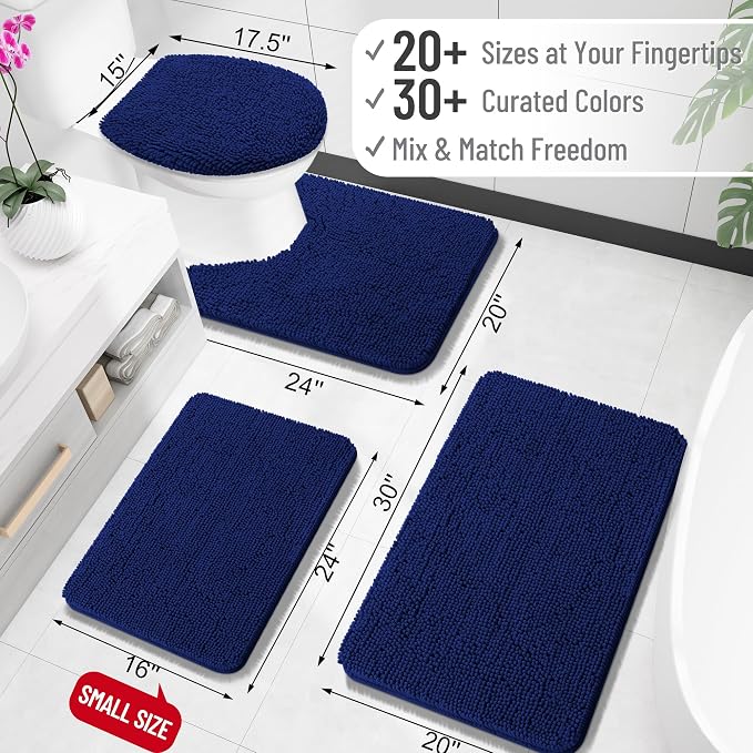 OLANLY Small Bathroom Rugs 24x16, Extra Soft Absorbent Chenille Bath Rugs, Rubber Backing Quick Dry, Machine Washable Bath Mats for Bathroom Floor, Tub and Shower, Home Decor Accessories, Navy
