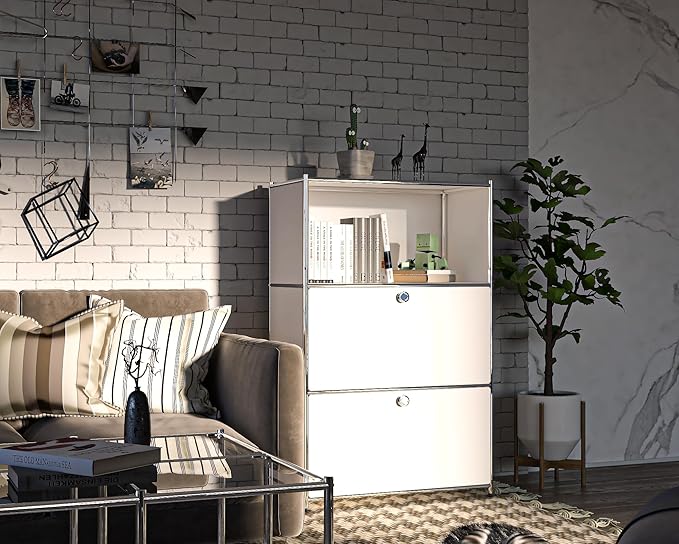 Metal Shelf with 2 Flap Doors, Large Capacity Cabinet, DIY Modern Home