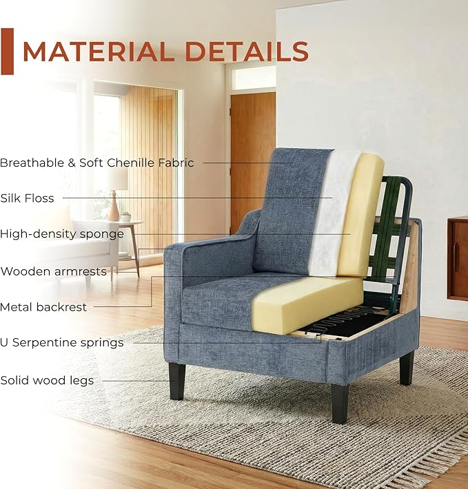 TLSUNNY Mid-Century Accent Chair, Modern Upholstered Chenille Armchair & Padded