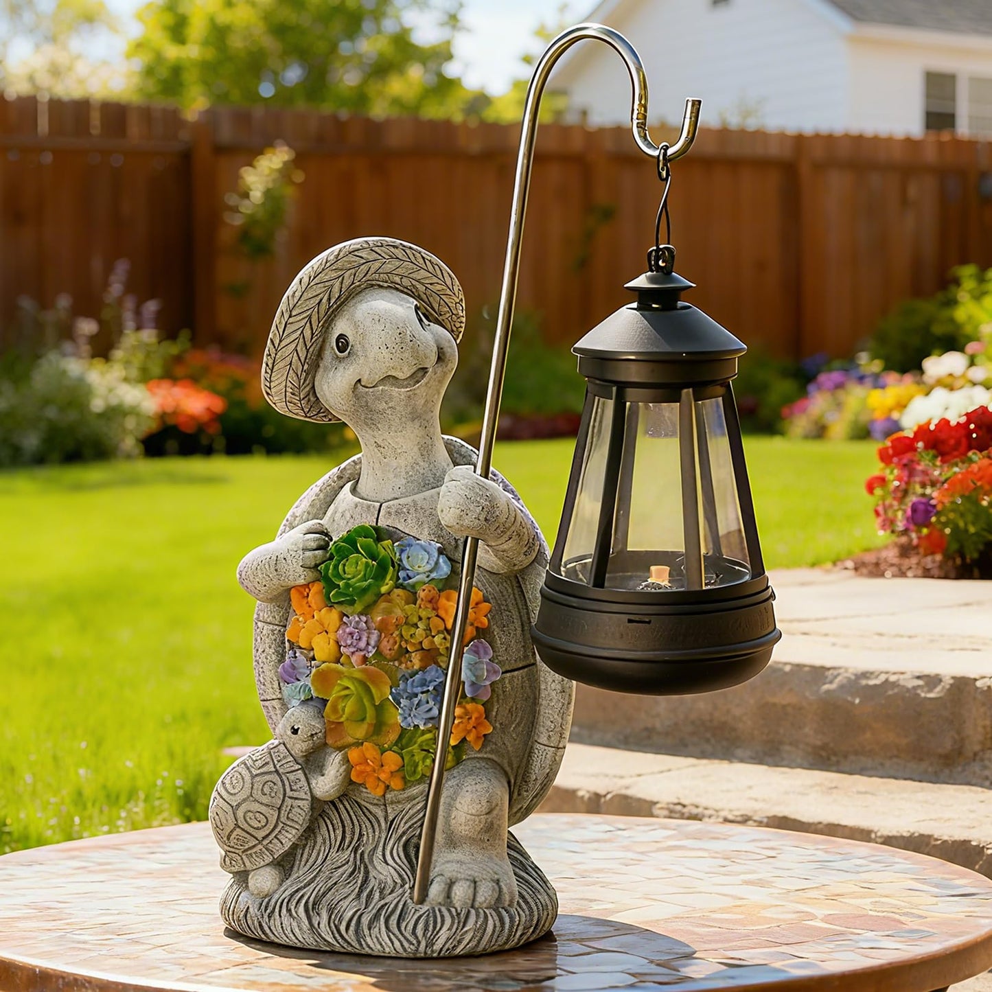 RS FURISON Solar Garden Outdoor Statue Turtle with Hanging LED Lantern —Outside Solar Turtle Decor for Garden,Home,Lawn,Yard, Balcony Ornament- Unique Housewarming Gifts
