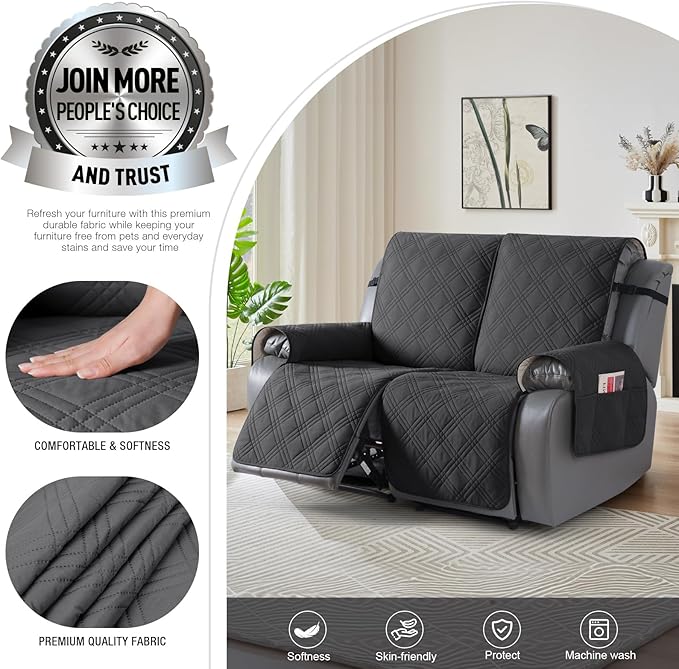 TAOCOCO 100% Waterproof Loveseat Recliner Cover, Non Slip Split Recliner Couch