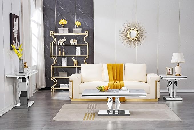 Henf Marble End Table Modern White Faux Marble Sofa Side Table