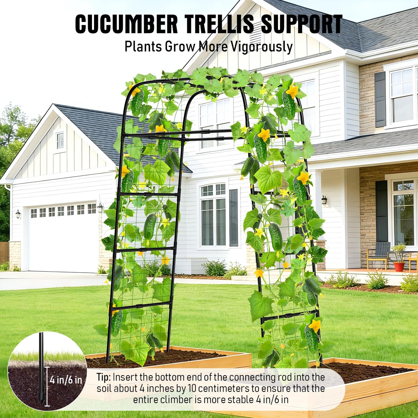 7ft Garden Arch Trellis for Climbing Plants Outdoor-Heavy Duty Metal Cucumber Trellis for Raised Beds- Tall Steel Vegetable Arbor for Climbing Vine Fruit Flower Yard Lawn Arch Tunnel Trellis