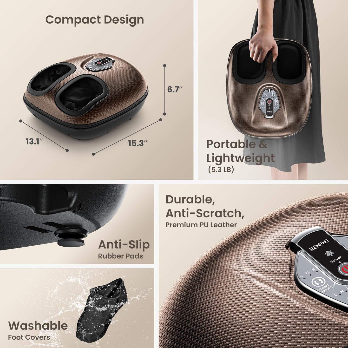 RENPHO Foot Massager Machine with Heat [2026 Upgraded], Shiatsu Foot Massager for Plantar Fasciitis, Birthday Gifts for Women Mom Men Dad, Wireless Control, 2026 New Upgraded, Up to US 12