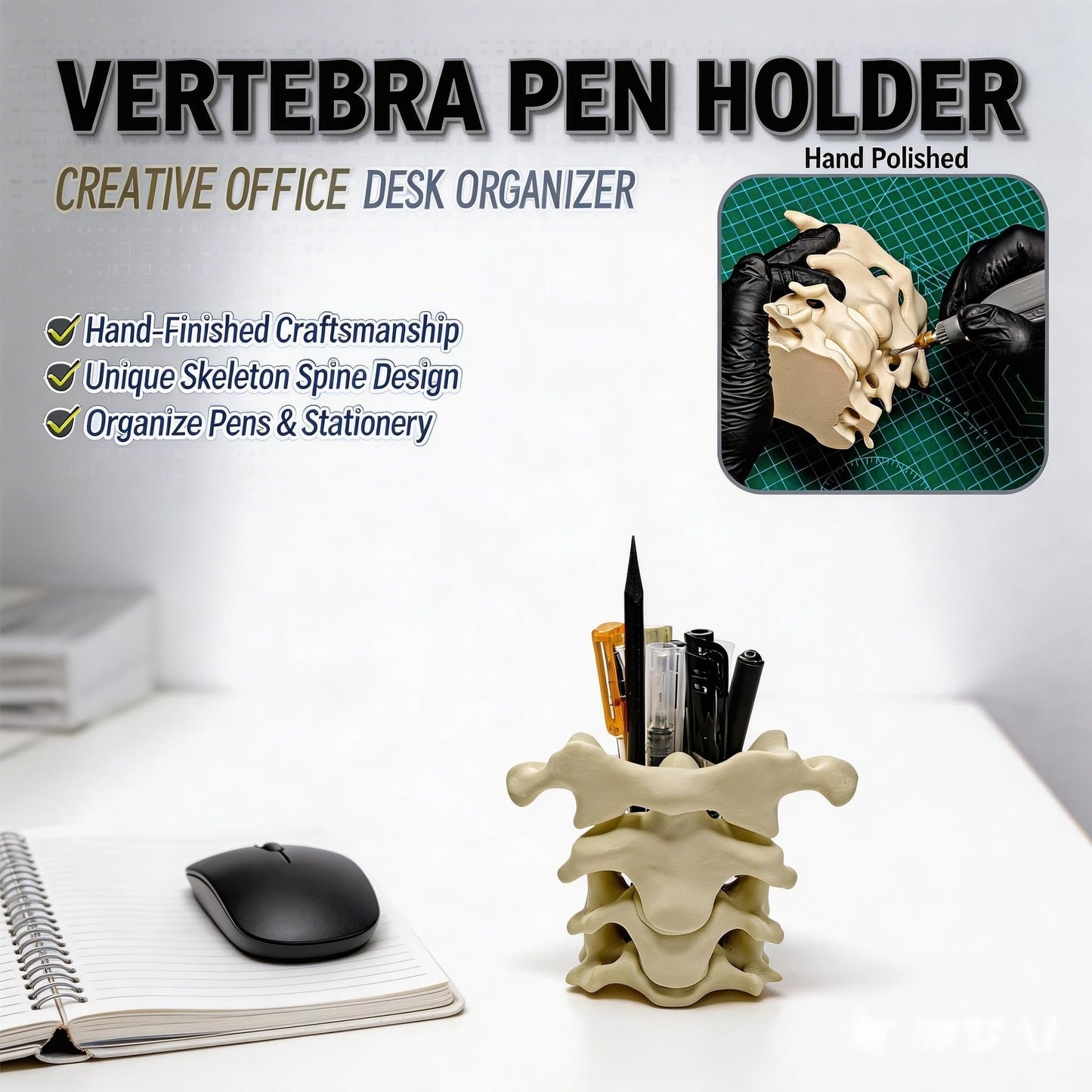 gekoaoo Spine Pen Holder for Desk, Unique Pencil Holder Desk Organizers, Office Supplies Decorations Gift for Doctors, Nurses, Chiropractors