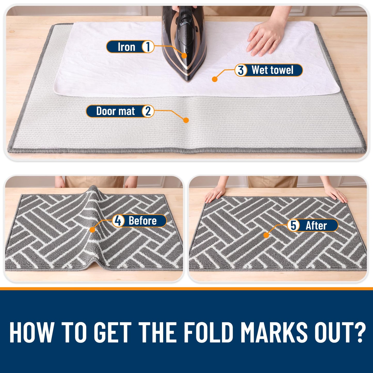 OLANLY Large Indoor Door Mat, 59x35 Inch, Dirt Resistant and Absorbent, Non-Slip Rubber Backing Floor Mats, Easy Clean Low-Profile Doormat for Entryway, Front Door, and Inside Entrance, Grey