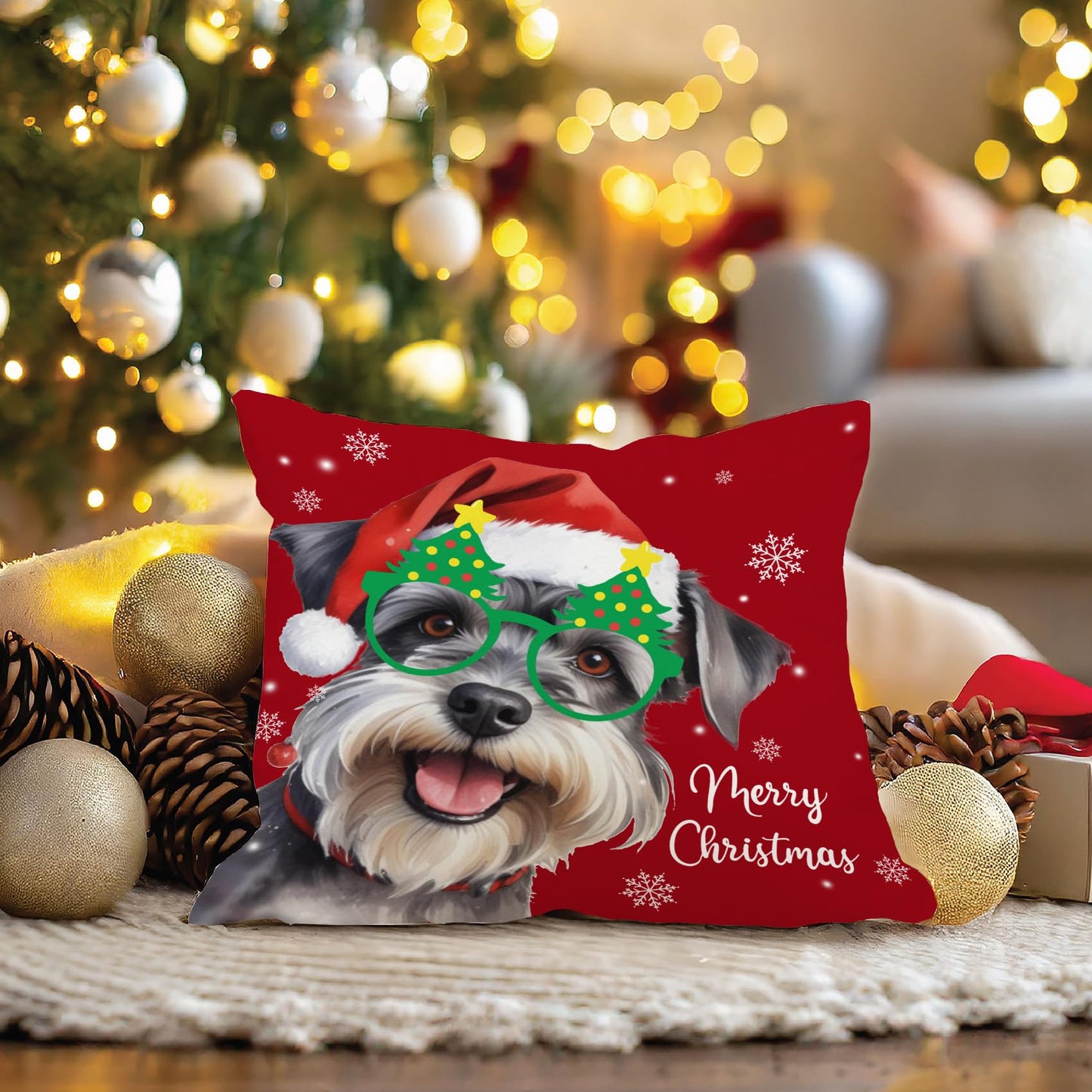 sdfkmlcdl Christmas Schnauzer Pillow Covers 18x18, Schnauzer Gifts for Women Men, Merry Christmas Dog Snowflake Decorative Throw Pillow Covers for Home Bedroom Living Room Sofa