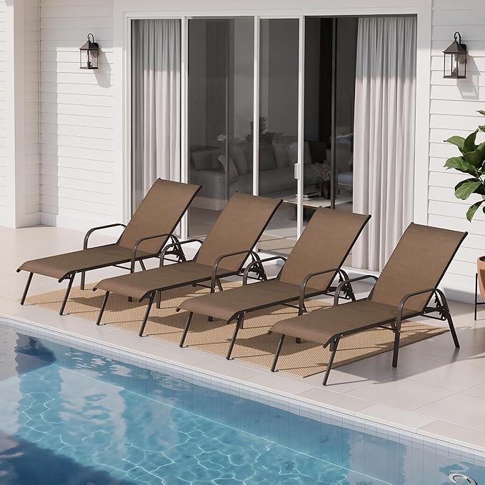 Crestlive Products Outdoor Chaise Lounge Chair, 5-Position Pool Lounge Chairs