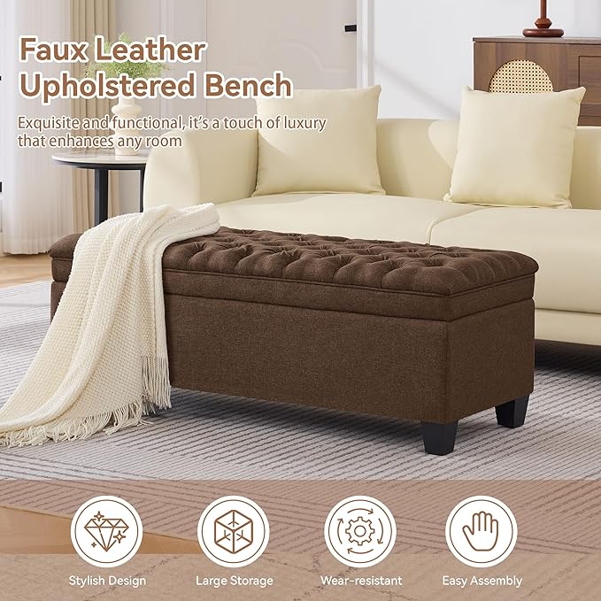 WUTUTUEE 50" Fabric Storage Ottoman Bench, Upholstered Rectangle End of Bed